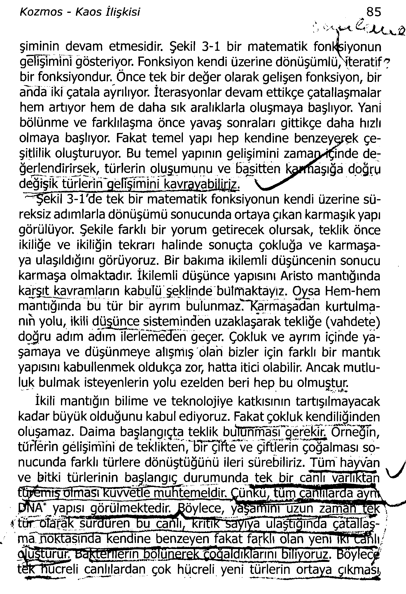 Kozmos - Kaos İlişkisi 85 şiminin devam etmesidir. Şekil 3-1 bir matematik fonl4iyonun gef^minl gösteriyor. Fonksiyon kendi üzerine dönüşümlü)^teratif? t^r fonksiyondur.