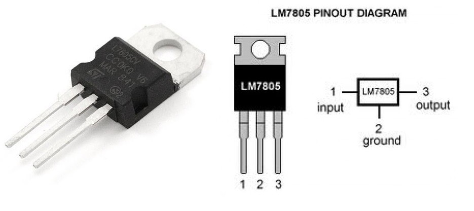 2.5 VOLTAJ REGÜLATÖRÜ 7805 entegresi sabit 5 volt gerilim çıkışını sağlayan bir devre elemanıdır. Bu devre elemanı 3 bacaklıdır.