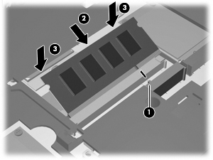c. Bellek modülünün sol ve sağ kenarlarına basınç uygulayarak, bellek modülünü (3) klipsler yerine oturana kadar hafifçe bastırın. 15.