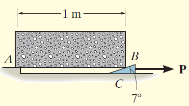Örnek 8-7 Düzgün taş 500 kg lık kütleye sahiptir ve şekilde gösterildiği gibi, B de bir kama kullanılarak yatay konumda tutulmaktadır.