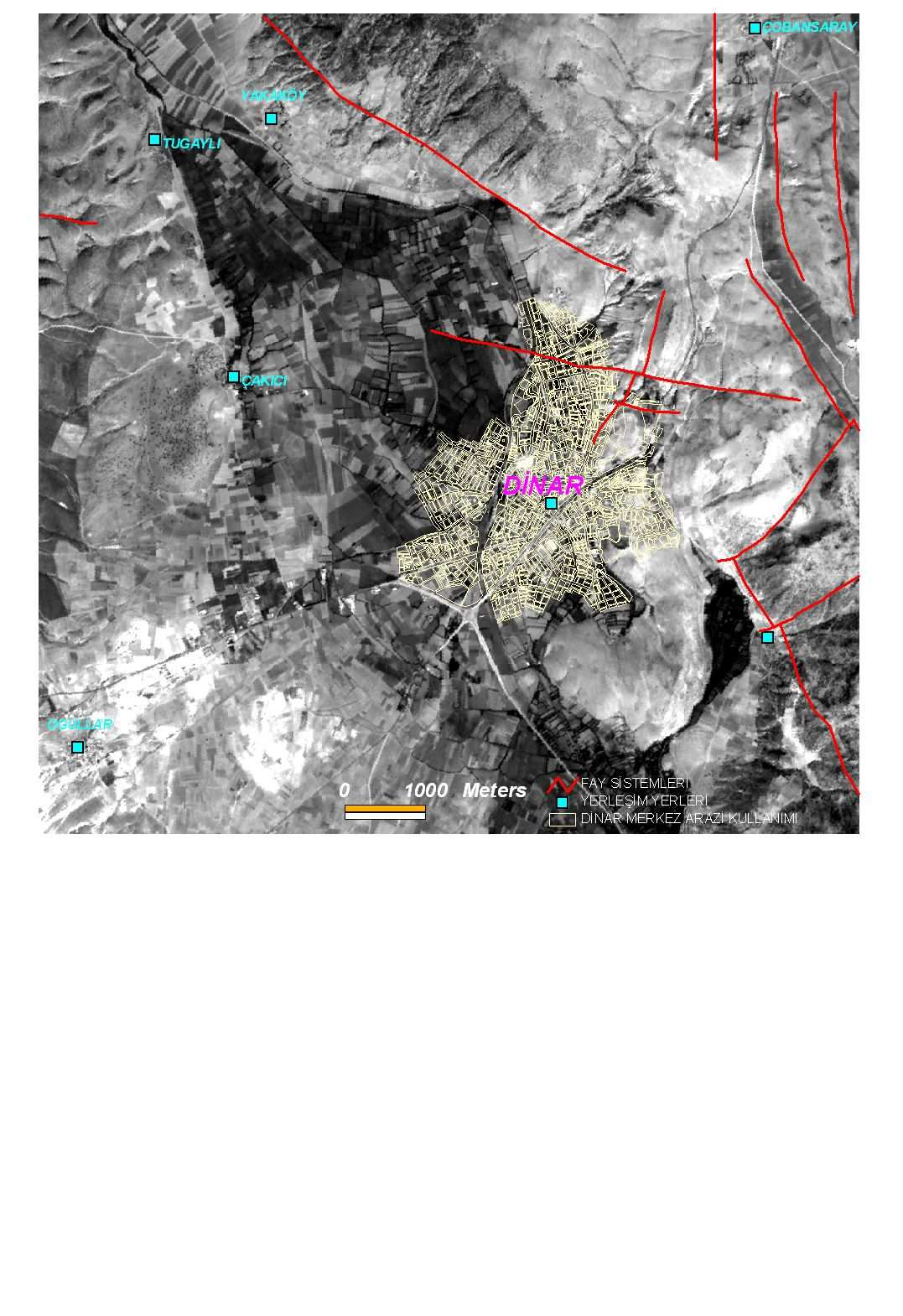 Bu uydu görüntüleri üzerinde çizgisellik analizleri, sayısal arazi modelleri oluşturulmuş ve üç boyutlu görüntüler elde edilmiştir.