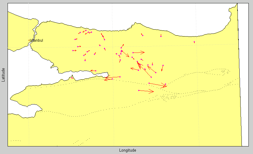 Şekil 4-16, Şekil 4-17 ve Şekil 4-18 e bakıldığında fay çizgilerinin kuzey ve güneyinde ~50 km civarına kadar fayın etkisi görülmektedir.