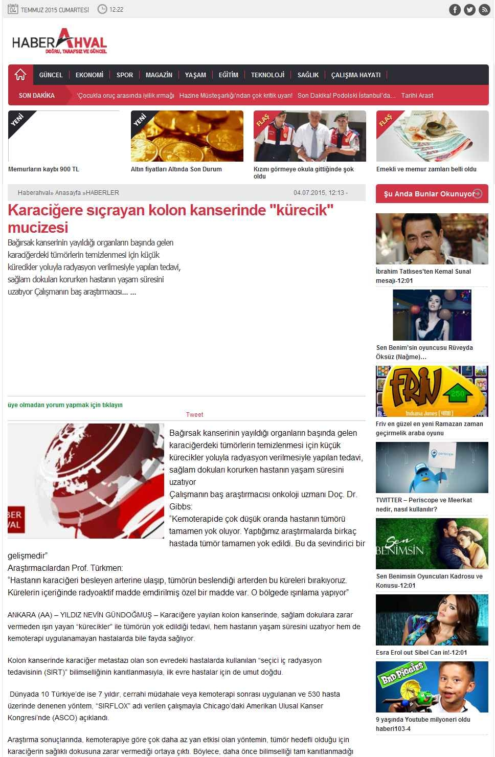 Portal Adres KARACIGERE SIÇRAYAN KOLON KANSERINDE 'KÜRECIK' MUCIZESI : www.haberahval.