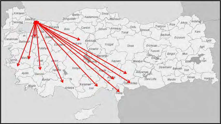 Yurtiçi Kara Taşıma Ağı Şehirler: Adana - Ankara - Antalya - Bursa - Denizli - Gaziantep - Kayseri Izmir