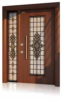 104.105 OTANTİKA VK-01 Villa Door with Stained-glass Vitraylı Villa Kapıları Leaf front face has