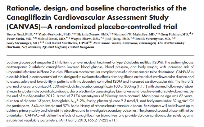 Preliminar sonuçlara (4330 tip2 diyabet) göre: Canagliflozin kardiovaskuler hastalığı olan yada yüksek riski olan hastada kardiovaskuler olay riskinde artış ile ilişkili bulunmamıştır HR 0.