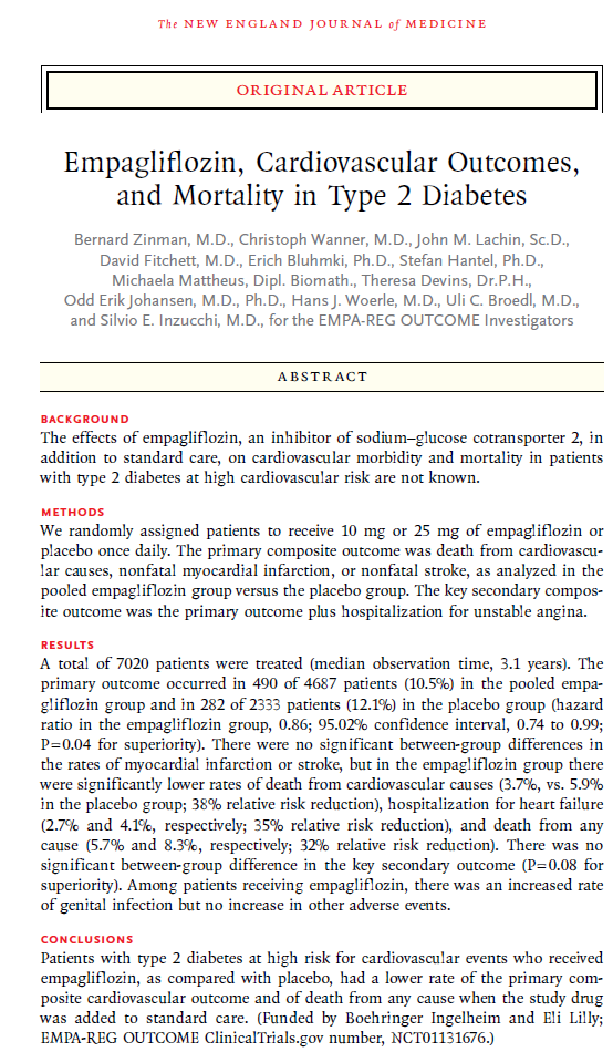Empa-REG çalışması ilk kez bir diyabet ilacının kardiovaskuler hastalık riskini ve