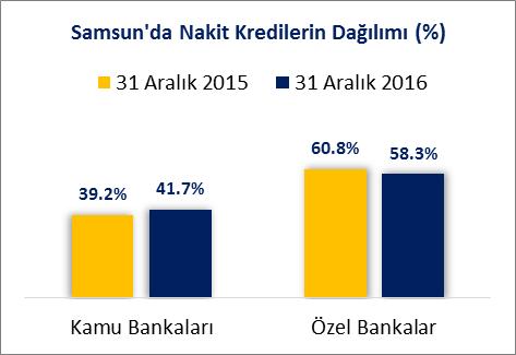 Samsun ilinin, özel bankalar Nakit kredi stoku, 2015 Aralık sonu itibariyle 7 Milyar 19 Milyon TL iken 2016 Aralık sonu itibariyle %5.