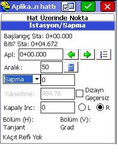Şekil-4 Apl: kısmına hat üzerinde aplike edilmesi istenen özel bir nokta varsa o değer girilir Aralık: kısmına hat üzerinde kaç metrede bir nokta aplike