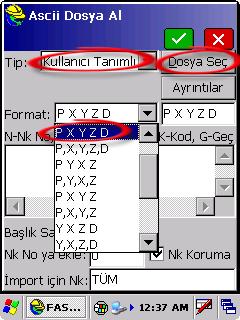 Nokta dosyası NetCAD den alınmak isteniyorsa NetCAD de Proje/Farklı Kaydet menüsünden NetCAD Nokta Dosyası seçilir ve kayıt ismi verilerek kaydedilir.