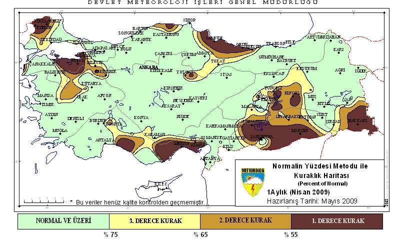 Haritalarda görüldüğü gibi geçen zaman içerisinde özellikle Güneydoğu Anadolu bölgesinde kuraklık artmıştır.