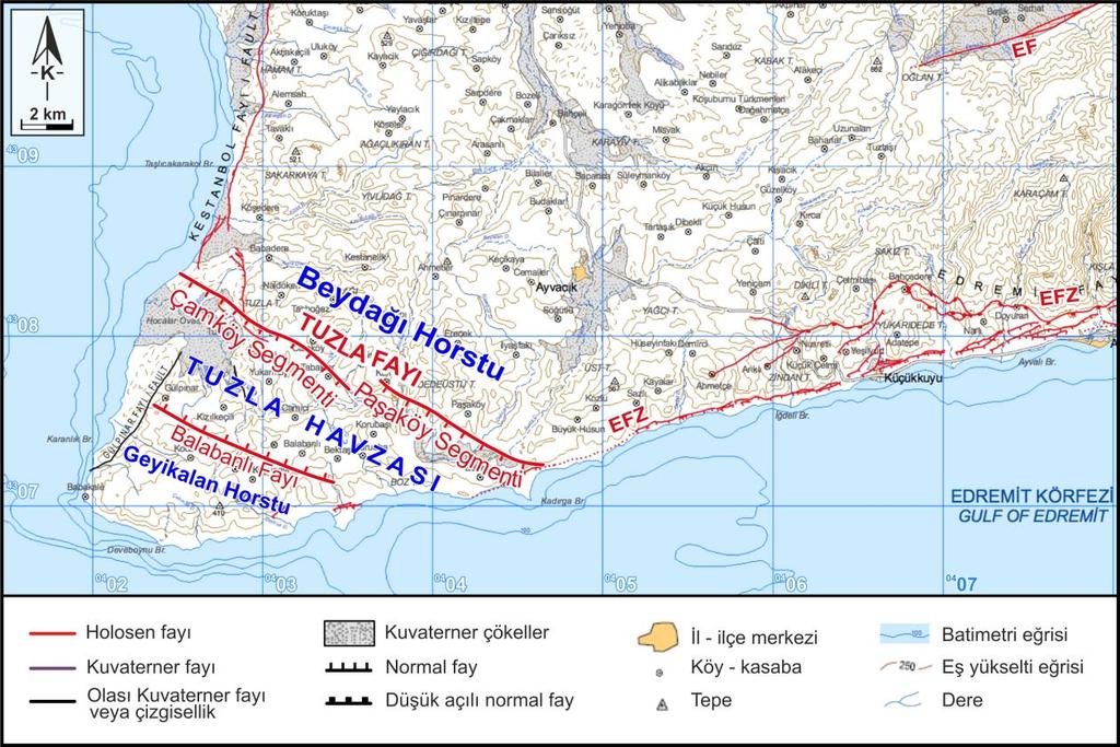 Şekil 10. 1/250.000 diri fay haritası (Emre ve Doğan 2010 dan alınmıştır).