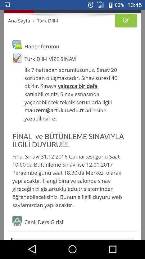 Şekil 27: Öğrenme Yönetim Sistemi Mobile Arayüzü Canlı Ders Girişi Canlı Ders Giriş