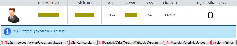 1. Kişi işe yeni başlayan bir sigortalıdır: Kişi, işe yeni başlayan bir sigortalı ise bu seçenek seçilecektir. Bu seçenek seçildikten sonraki ekran görüntüsü aşağıdadır. 1.1. Eğitim belgesi