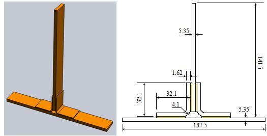 233 Yapıştırıcıyla Birleştirilmiş T-Bağlantı Tipinin İki Ve Üç Boyutlu Gerilme Analizi Şekil 2. T- bağlantı tipi için geometrik parametreler (tüm boyutlar mm).