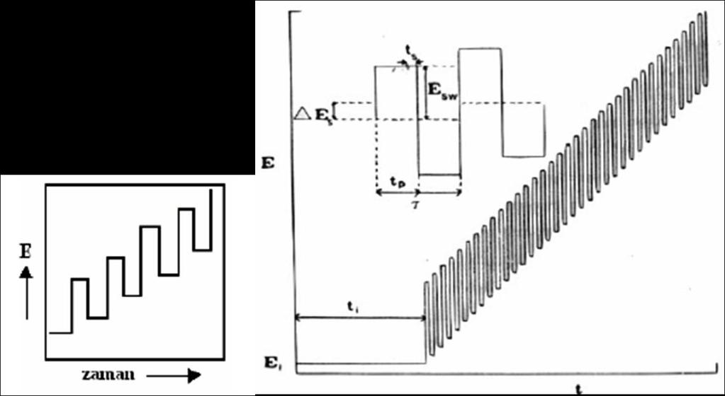 14 2.2.2. Kare dalga voltametrisi (SWV) Kare dalga voltametrisi son derece hızlı ve duyarlı olma üstünlüğü olan bir puls polarografi tekniğidir. Voltamogram 10 ms den daha az sürede elde edilir.