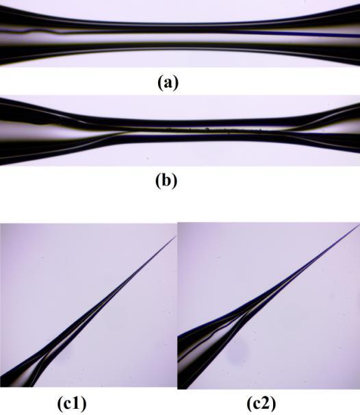 48 Resim 4.4. (a) İnceltme, (b) Kaynaştırma, (c1,c2) Çekme işlemi sonucu elde edilen nanoelektrotlar Resim 4.5.