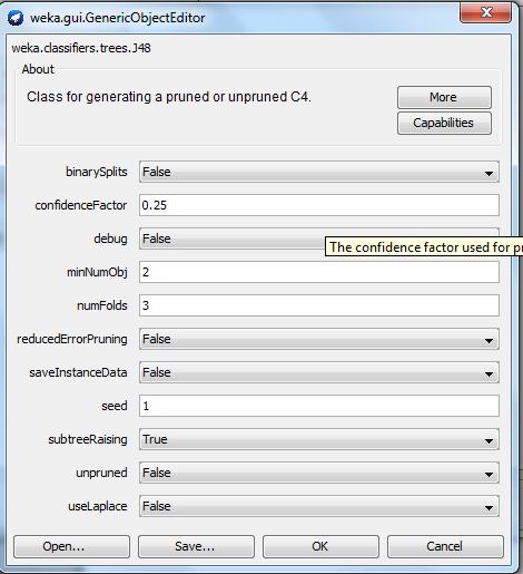 48 Resim 3.7. J48 sınıflandırma algoritması parametre ekranı Sınıflandırma analizi sekmesinden (Bkz. Resim 3.5) test yöntemi belirlenir (Test options kısmından), tahmin edilmek istenen değişken seçilir ve Start düğmesine basılır.