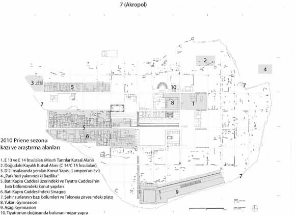 Abb. 1: Tätigkeitsbereiche der Priene-Kampagne 2010 Resim: 1: 2010 yılında Priene de çalışılan alanlar Abb. 2: Insulae E 13 und E 14.