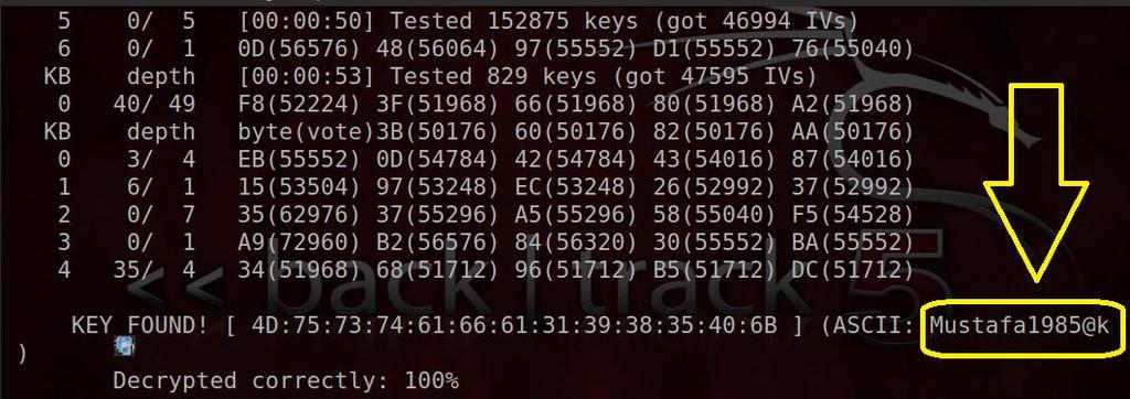 49 daha fazla paket için bekleyecek ve daha sonra crackleme işlemine yeniden başlayacaktır. Yeterince veri paketi yakalanıp işlendikten sonra, Aircrack-ng anahtarı kırıyor olmalıdır.