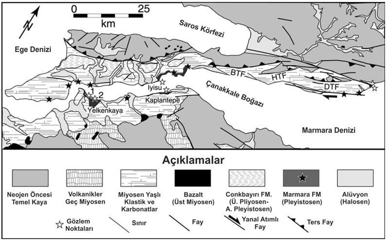 10 Yaltırak ve diğ., (2002), Çanakkale Boğazı nı da kapsayacak şekilde Batı Marmara nın yaklaşık son 225 bin yıldır, yılda yaklaşık 0.40 mm yükselmekte olduğunu belirlemiştir.