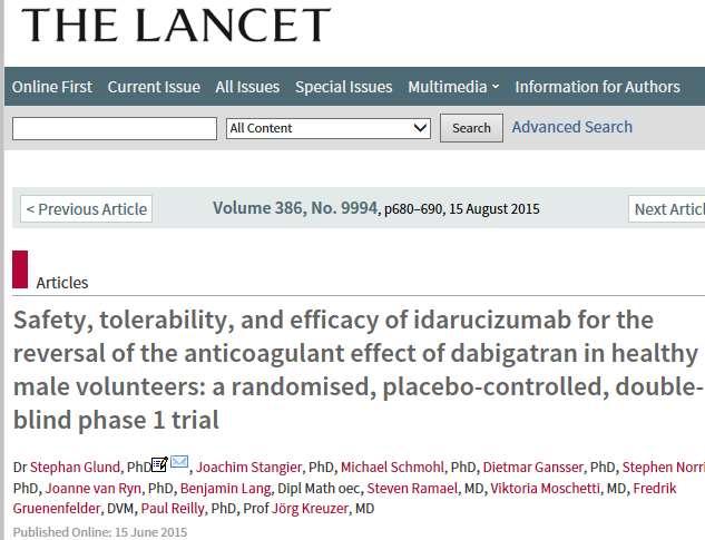 RE-VERSE( Reveresal Effect o idarucizumab on Active Dabigatran) çalışması diye bilinen ve halen Faz -1 aşamasında olan bu çalışma da kanamayı durdurma