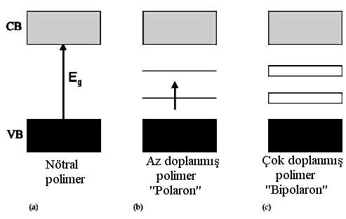 9 düzeyleri polimerin HOMO ve LUMO seviyeleri arasında yer alır. Bu nedenle onlar iki seviye arasında yasak bant aralığını azaltmaktadır (Bkz. Şekil 2.7)