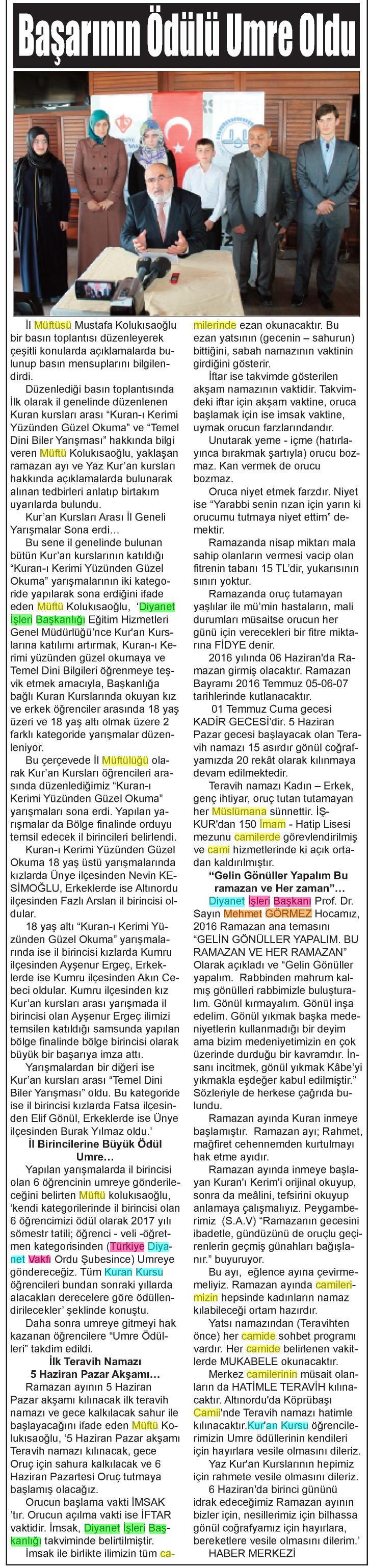 ORDU TRİBÜN Tarih : 02.06.