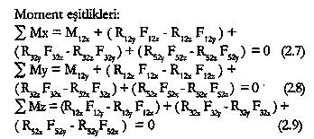 Eşidiklerdeki kuvvet ve momenderin yönleri serbest cisim diyagramındaki yönlerine bakılmaksızın pozitif olarak seçilmiştir.