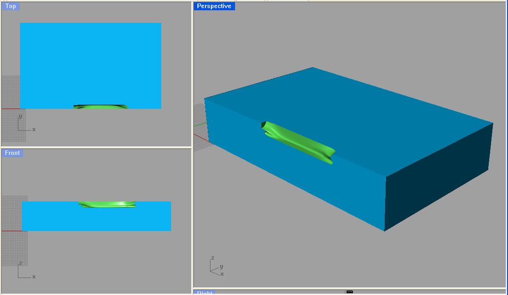 5. DALGA DĠRENCĠNĠN BULUNMASI 5.1. Geometrinin OluĢturulması MAXSURF programında modellediğimiz gemiyi burada da yine kontrol hacmi içine alacağız fakat burada gemimizi su hattından kesmeyeceğiz.