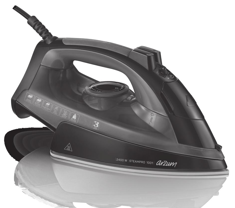 STEAMPRO 1001 AR 681 CERAMIC SOLEPLATE IRON 12 10 1- Sol-Gel Technology High Scratch resistance ceramic soleplate 2- Water spray nozzle 3- Water filling inlet and water filling spout 4- Variable