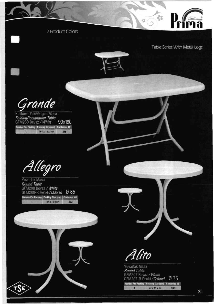 I J /Product Colors Table Series With Metal Legs rcmde Katlanir Dikdortgen Masa FoldingRectangular Table GFM230 Beyaz / White 90x160 Pet Packing Packing Sire (cm Cofitanin 40' 161x13x107 268 Round