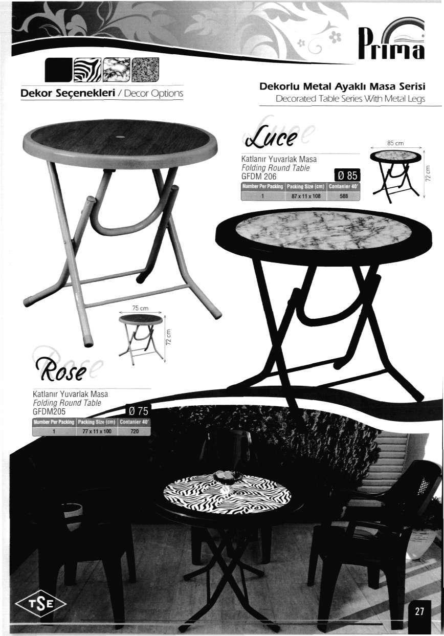 P, rima Dekor Secenekleri / Decor Options Dekorlu Metal Ayakii Masa Serisi Decorated Table Series With Metal Legs b&tce Katlanir Yuvarlak Masa