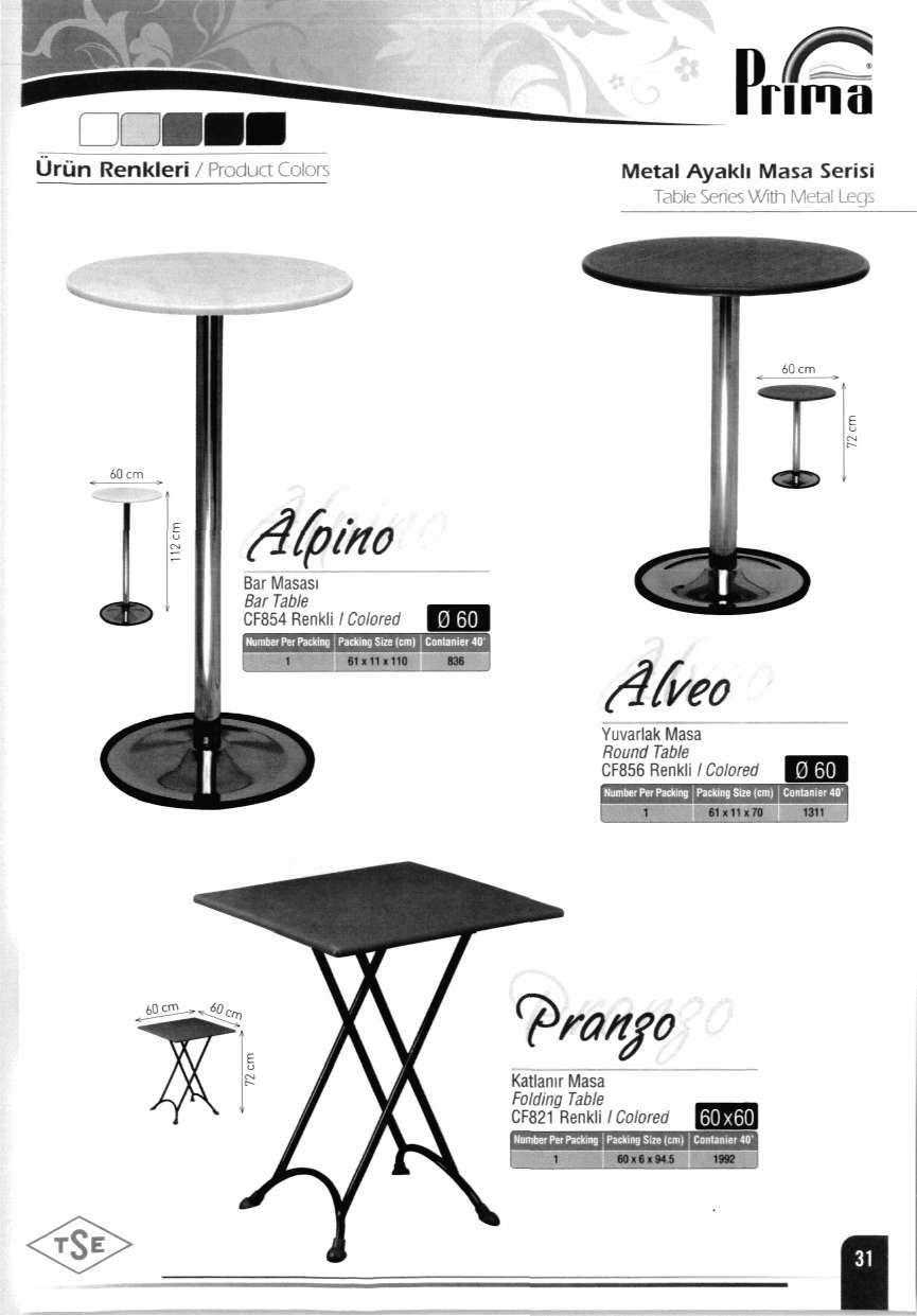 Urun Renkleri / Product Colors Metal Ayakli Masa Serisi Table Series With Metal Legs 60 cm I rffpino Bar Masasi Bar Table CF854 Renkli / Colored rffveo Yuvarlak Masa Round Table