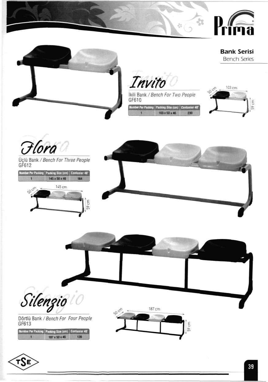 -1 Invito Ikili Bank /Bench For Two People GF610 Bank Serisi Bench Series <<> 103 cm L?