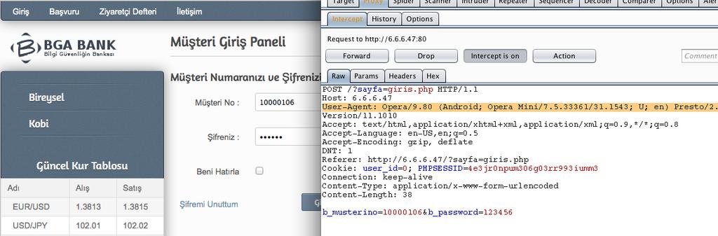 BGA BANK WEB GÜVENLIK TESTLERI UYGULAMA KITABı 49 User- Agent değiştirmek için Firefox ta User Agent Switcher eklentisi kullanılabilir.