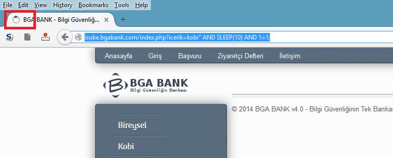 BGA BANK WEB GÜVENLIK TESTLERI UYGULAMA KITABı 99 37. İçerik Parametresi Time-Based SQL Injection Zafiyeti ve İstismarı URL HTTP Talep Türü http://isube.bgabank.com/index.php?