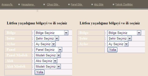 64 Ana sayfa üzerinde yer alan fonksiyonlar; Hesaplama, Cihaz Ekle, Panel Ekle, Akü ekle ve Teknik özellikler olarak