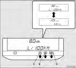 Göstergeler ve kontroller 3. Km birimi 2. adýmda seçildiyse, yakýt tüketimi birimi H düðmesi (C) veya M düðmesi (B) kullanýlarak daha sonra seçilmelidir.