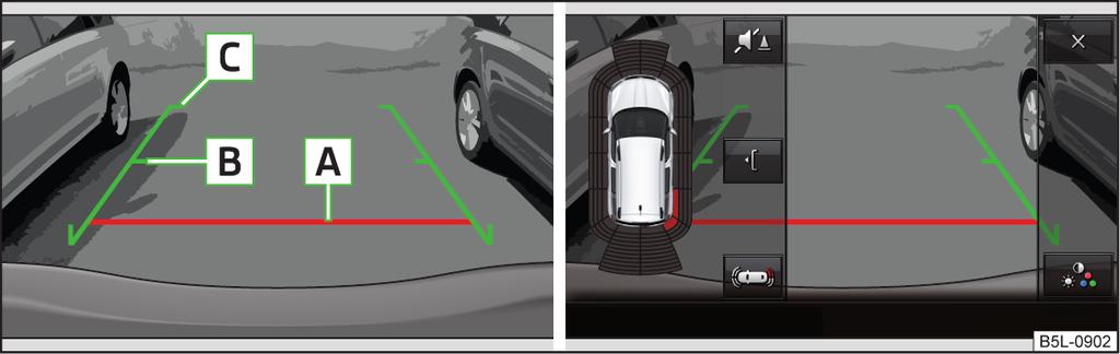 Aracın arkasındaki bölge» Şek. 137 A Kameranın algılama bölgesi B Kameranın algılama bölgesi dışındaki alan Sistem, aşağıdaki koşullarda sürücüyü park ve manevra sırasında destekleyebilir.
