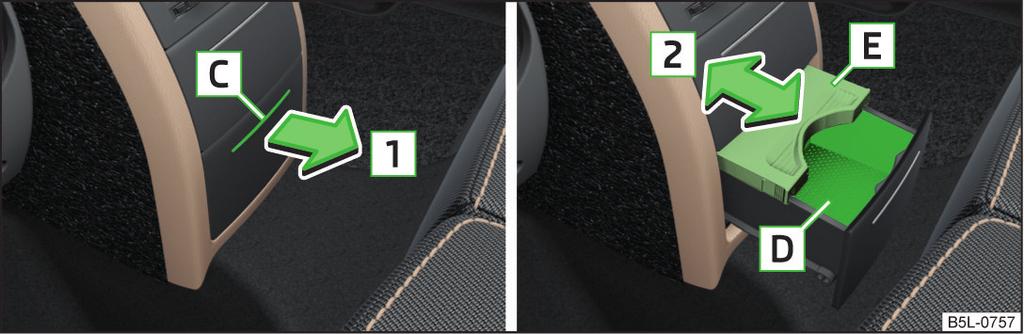 76 İçecek tutucusu: ön orta konsolda / orta koltuk arkalığındaki portatif masanın üzerinde Önce ve okuyun ve dikkate alın (Sayfa 74).
