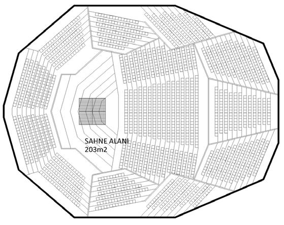 Sahne merkezinde konumlandırılmıştır. Bütün olarak asılarak sahnenin tavandan aldığı ilk yansımaları artırması öngörülmüştür. Şekil 4.110 da plan şeması, 4.