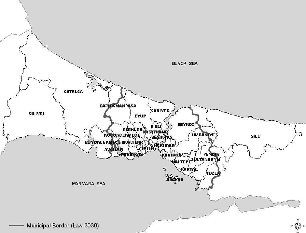 65 Tablo 2: İstanbul İli ve Büyükşehir Alanı Alanın Türü Anadolu (km 2 ) Avrupa (km 2 ) Toplam (km 2 ) Mücavir Alan Dışı Yerler (33 sayılı yasa) 18,28 253,82 3512,1 İstanbul Büyükşehir Belediyesi