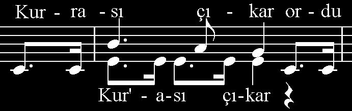 4 Prozodi (ses-söz ilişkisi) kurallarına göre sessiz harfle biten kapalı heceler uzun süreli notalara, sesliyle biten açık heceler ise kısa süreli notalara denk getirilmelidir.