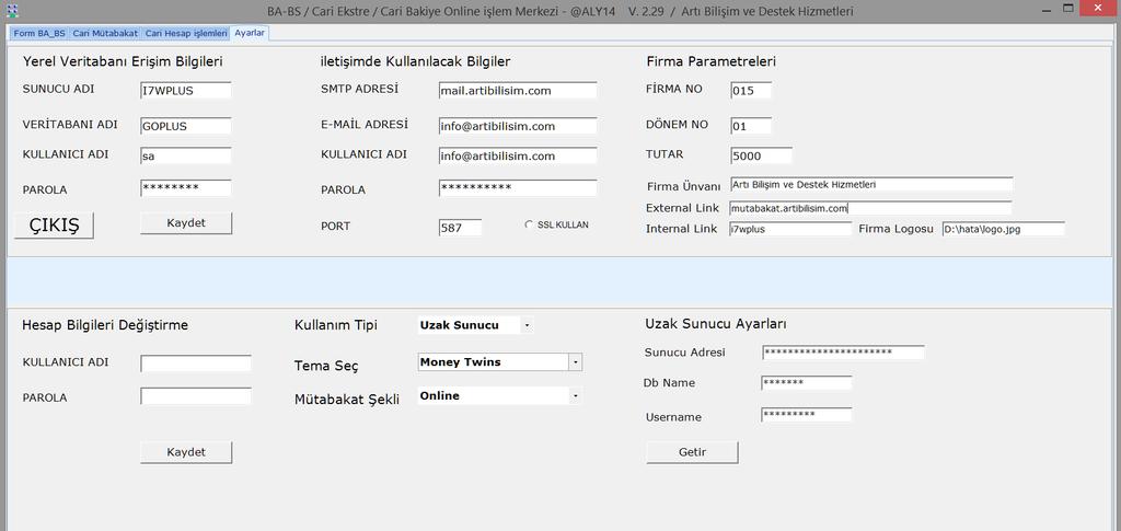 AYARLAR EKRANI FORM