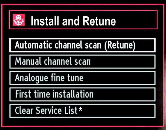 Automatic Channel Scan options will be displayed. You can select Digital Aerial, Analogue or Digital Aerial-Analogue tuning using / and OK buttons.
