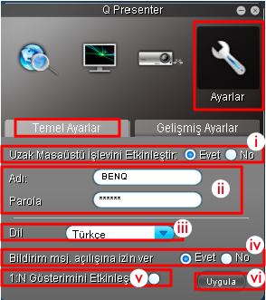 Göstermek istediğiniz yeri tıklatın. 4 konum (1-4) veya 2 bilgisayarsa 2 yer (L ve R) seçilebilir. Göstermek istediğiniz yeri tıklattığınızda, görüntü projektörde görünür.