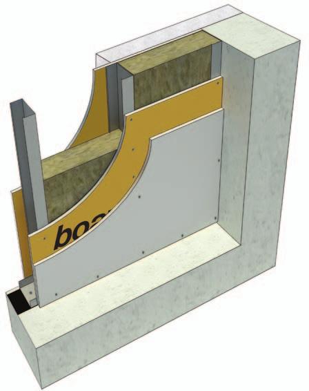 Tek İskeletli Dış Cephe Sistemi Dış cepheden görünüm BoardeX BoardeX DC 100 profili Drillex hard matkap uçlu vida Dübel vida DU profili Ses yalıtım bandı İç cepheden görünüm COREX BoardeX Mineral yün