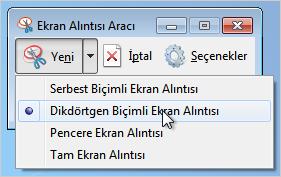 Donatılar-Ekran Aracı Alıntısı Ekran Alıntısı Aracı nı nasıl kullanırım? Ekran alıntısı yakalamak için şunları yapın: 1. Ekran Alıntısı Aracı nı açmak için Başlat düğmesini tıklatın.