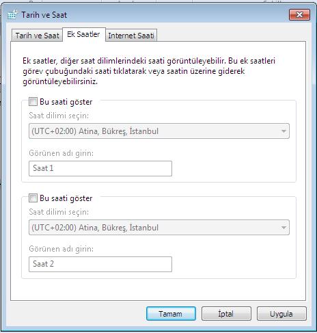 İnternet saati sekmesi ise sistem saatnin ayarlanacağı zamanı ve